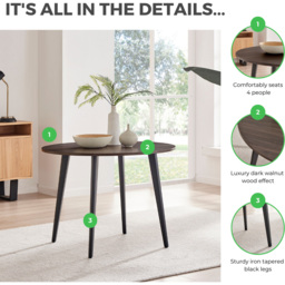 Furniturebox Kimmi 4 Seater Round Dining Table Oak Walnut and Black - Brown - Wilko - thumbnail 7