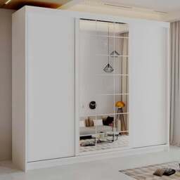 Sliding Wardrobes 4U 2 Sliding Door White Modern Central Grid Mirrored Wardrobe 250cm - Size: 2 Door - Wilko - thumbnail 1