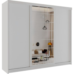 Sliding Wardrobes 4U 2 Sliding Door White Modern Central Grid Mirrored Wardrobe 250cm - Size: 2 Door - Wilko - thumbnail 3