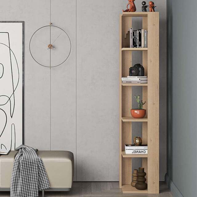Decortie Nati 5 Shelf Oak Modern Corner Bookcase - Cream - Wilko - image 1