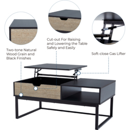 Teamson Home Single Drawer Single Shelf Lift Top Coffee Table - Size: 45.1 x 60.3 x 105.4cm - Black - Wilko - thumbnail 7