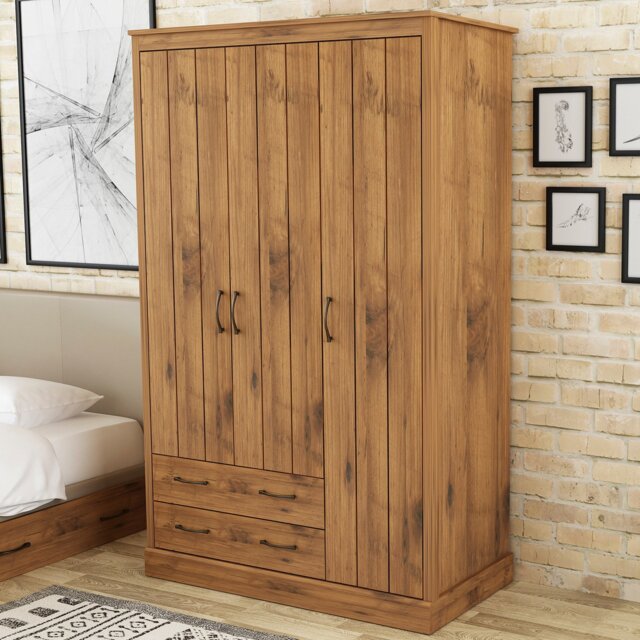 Camford 3 Door 2 Drawer Oak Wardrobe - Size: 3 Door, 2 Drawer - Brown - Wilko - image 1