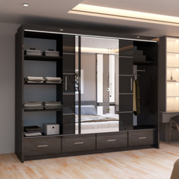 Sliding Wardrobes 4U 2 Sliding Door Black Modern High Gloss Central Mirrored Wardrobe 255cm - Size: 2 Door - Wilko - thumbnail 5