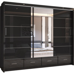 Sliding Wardrobes 4U 2 Sliding Door Black Modern High Gloss Central Mirrored Wardrobe 255cm - Size: 2 Door - Wilko - thumbnail 3
