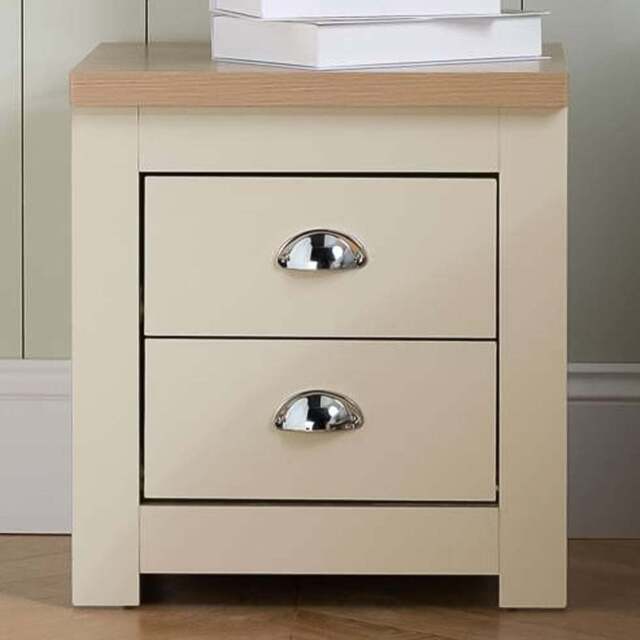 Highgate 2 Drawer Cream and Oak Bedside Table - White - Birlea - Wilko - image 1
