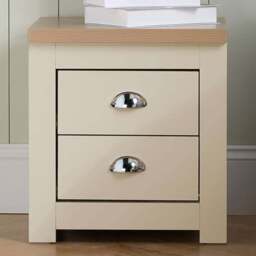 Highgate 2 Drawer Cream and Oak Bedside Table - White - Birlea - Wilko - thumbnail 1
