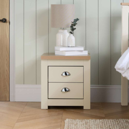 Highgate 2 Drawer Cream and Oak Bedside Table - White - Birlea - Wilko - thumbnail 6