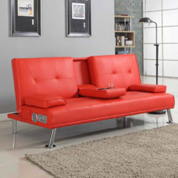 Brooklyn Double Sleeper Red Faux Leather Cinema Sofa Bed with Bluetooth Speakers - Size: 2 Seater - Wilko