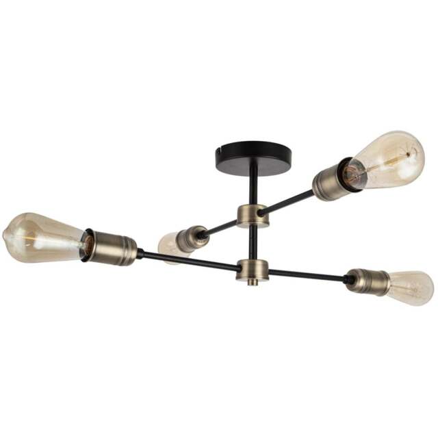 Cosylyte Linton 4 Light Matt Antique Brass Ceiling Light - Size: 58.5 x 23 x 15cm - Black - Wilko - image 1