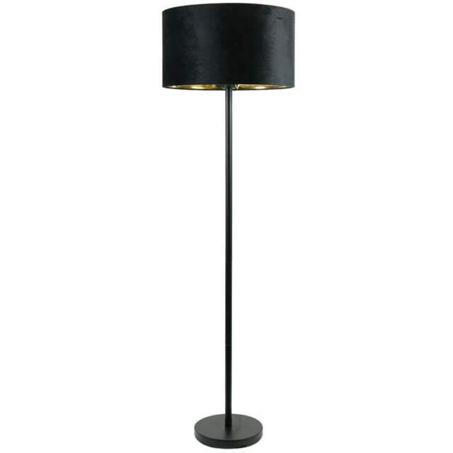 ValueLights Charlie Black Velvet and Metallic Shade Black Floor Lamp and Bulb - Size: 148 x 45 x 45cm - Wilko - image 1