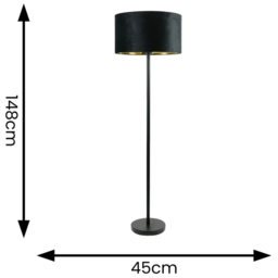 ValueLights Charlie Black Velvet and Metallic Shade Black Floor Lamp and Bulb - Size: 148 x 45 x 45cm - Wilko - thumbnail 5