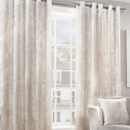 Alan Symonds Cream Crushed Velvet Ring Top Eyelet Curtains 229 x 229cm - Size: W 229 x D 229cm - Wilko - thumbnail 4
