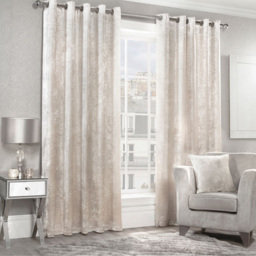 Alan Symonds Cream Crushed Velvet Ring Top Eyelet Curtains 229 x 229cm - Size: W 229 x D 229cm - Wilko - thumbnail 3