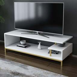 Decorotika Reilly 2 Shelf Gold and White TV Unit - Size: 38 x 120 x 45cm - Multi - Wilko