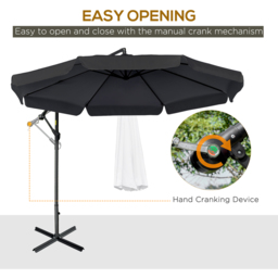 Outsunny Black Crank Handle Cantilever Banana Parasol with Cross Base 2.7m - Size: 3m - Wilko - thumbnail 5