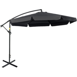 Outsunny Black Crank Handle Cantilever Banana Parasol with Cross Base 2.7m - Size: 3m - Wilko