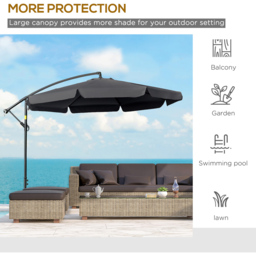 Outsunny Black Crank Handle Cantilever Banana Parasol with Cross Base 2.7m - Size: 3m - Wilko - thumbnail 7