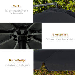 Outsunny Black Crank Handle Cantilever Banana Parasol with Cross Base 2.7m - Size: 3m - Wilko - thumbnail 6
