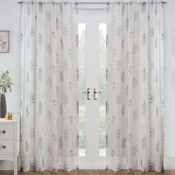 Tyrone Textiles Bracken Grey Wild Leaf Print Rod Pocket Voile Panel Curtains 140 x 137cm - Size: W 140 x D 137cm - Wilko - thumbnail 1