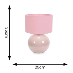 ValueLights Bosco Natural Stone Blush Pink Fabric Shade Ceramic LED Table Lamp - Size: 35 x 25 x 25cm - Cream - Wilko - thumbnail 5