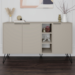 Decortie Clara 3 Door 3 Shelf Sandstone Console Cabinet - Size: 83 x 142 x 35.6cm - Cream - Wilko - thumbnail 1