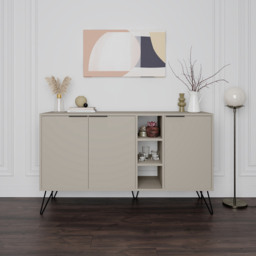 Decortie Clara 3 Door 3 Shelf Sandstone Console Cabinet - Size: 83 x 142 x 35.6cm - Cream - Wilko - thumbnail 4