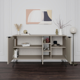 Decortie Clara 3 Door 3 Shelf Sandstone Console Cabinet - Size: 83 x 142 x 35.6cm - Cream - Wilko - thumbnail 5