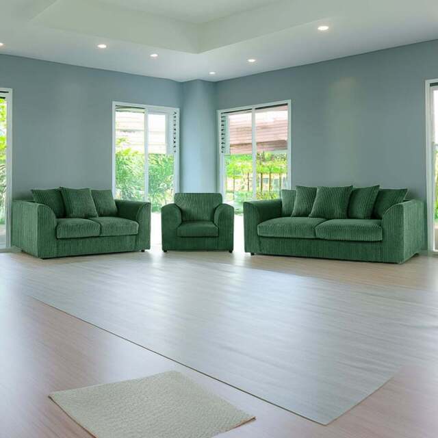 Luxor 6 Seater Green Jumbo Cord Scatter Back Sofa Suite - Wilko - image 1