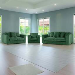 Luxor 6 Seater Green Jumbo Cord Scatter Back Sofa Suite - Wilko - thumbnail 1