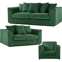 Luxor 6 Seater Green Jumbo Cord Scatter Back Sofa Suite - Wilko - thumbnail 3
