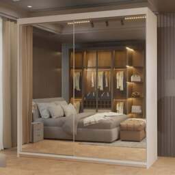 Sliding Wardrobes 4U Queen 2 Door White Full Length Mirrored Sliding Wardrobe 150cm - Wilko - thumbnail 1
