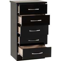 Seconique Nevada 5 Drawer Black Gloss Narrow Chest of Drawers - Wilko - thumbnail 5