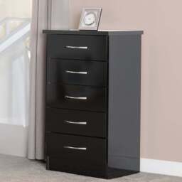 Seconique Nevada 5 Drawer Black Gloss Narrow Chest of Drawers - Wilko - thumbnail 7