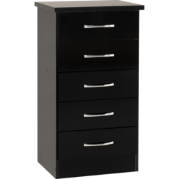 Seconique Nevada 5 Drawer Black Gloss Narrow Chest of Drawers - Wilko - thumbnail 3