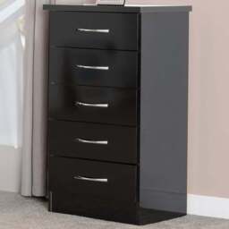 Seconique Nevada 5 Drawer Black Gloss Narrow Chest of Drawers - Wilko