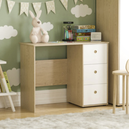 JUNIOR VIDA Neptune 3 Drawer White and Oak Desk - Size: 40 x 91 x 70cm - Wilko