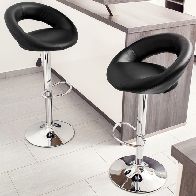 tectake Christian Synthetic Leather Bar Stool Set of 2 - Size: 100 x 34 x 40cm - Black - Wilko - image 1
