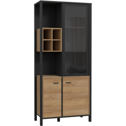 Florence High Rock 4 Door Matt Black and Riviera Oak Display Cabinet - Size: 40 x 86 x 193cm - Furniture to Go - Wilko - thumbnail 3