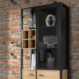 Florence High Rock 4 Door Matt Black and Riviera Oak Display Cabinet - Size: 40 x 86 x 193cm - Furniture to Go - Wilko - thumbnail 6