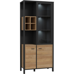 Florence High Rock 4 Door Matt Black and Riviera Oak Display Cabinet - Size: 40 x 86 x 193cm - Furniture to Go - Wilko - thumbnail 5