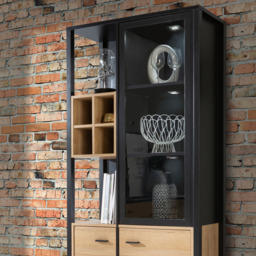 Florence High Rock 4 Door Matt Black and Riviera Oak Display Cabinet - Size: 40 x 86 x 193cm - Furniture to Go - Wilko - thumbnail 7