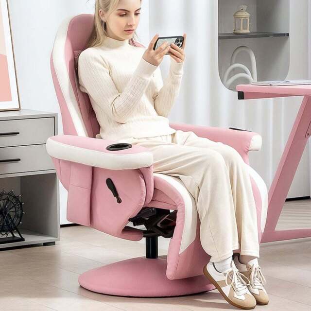HOMCOM Pink Swivel Manual Reclining Gaming Chair with Footrest - Size: 48 x 65 x 84cm - Wilko - image 1