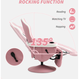 HOMCOM Pink Swivel Manual Reclining Gaming Chair with Footrest - Size: 48 x 65 x 84cm - Wilko - thumbnail 6