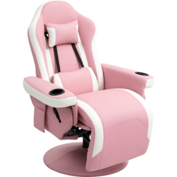 HOMCOM Pink Swivel Manual Reclining Gaming Chair with Footrest - Size: 48 x 65 x 84cm - Wilko - thumbnail 3
