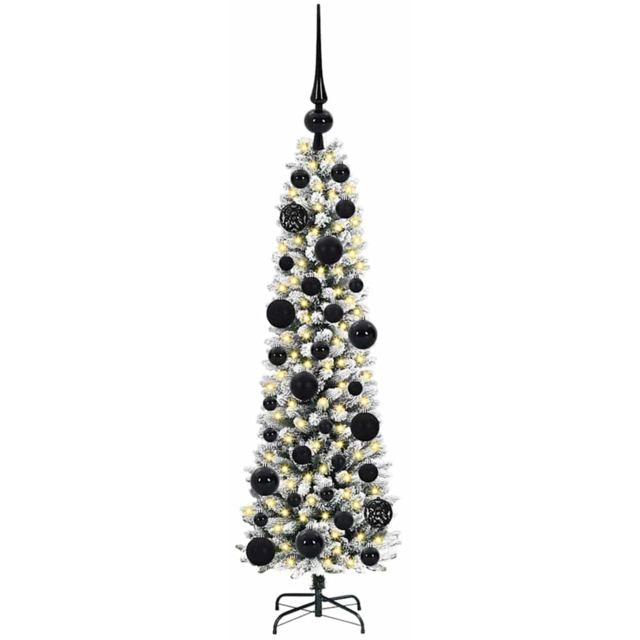 vidaXL Pre-Lit Warm White LED and Black Baubles White Artificial Christmas Tree with Stand 3.9ft - Wilko - image 1