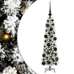vidaXL Pre-Lit Warm White LED and Black Baubles White Artificial Christmas Tree with Stand 3.9ft - Wilko - thumbnail 3