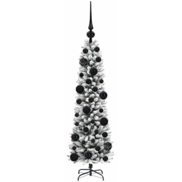 vidaXL Pre-Lit Warm White LED and Black Baubles White Artificial Christmas Tree with Stand 3.9ft - Wilko - thumbnail 5
