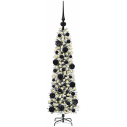 vidaXL Pre-Lit Warm White LED and Black Baubles White Artificial Christmas Tree with Stand 3.9ft - Wilko
