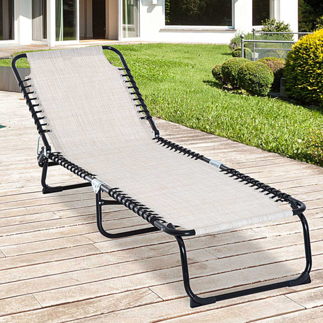 Outsunny Cream White Foldable Chaise Sun Lounger - Size: 1 Seater - Wilko - image 1