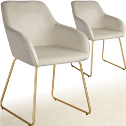 tectake Jeane Set of 2 Cream and Gold Velvet Look Dining Chair - Wilko - thumbnail 3